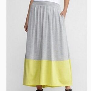 Eileen Fisher Silk Cotton Jersey Gray and Yellow Maxi Skirt